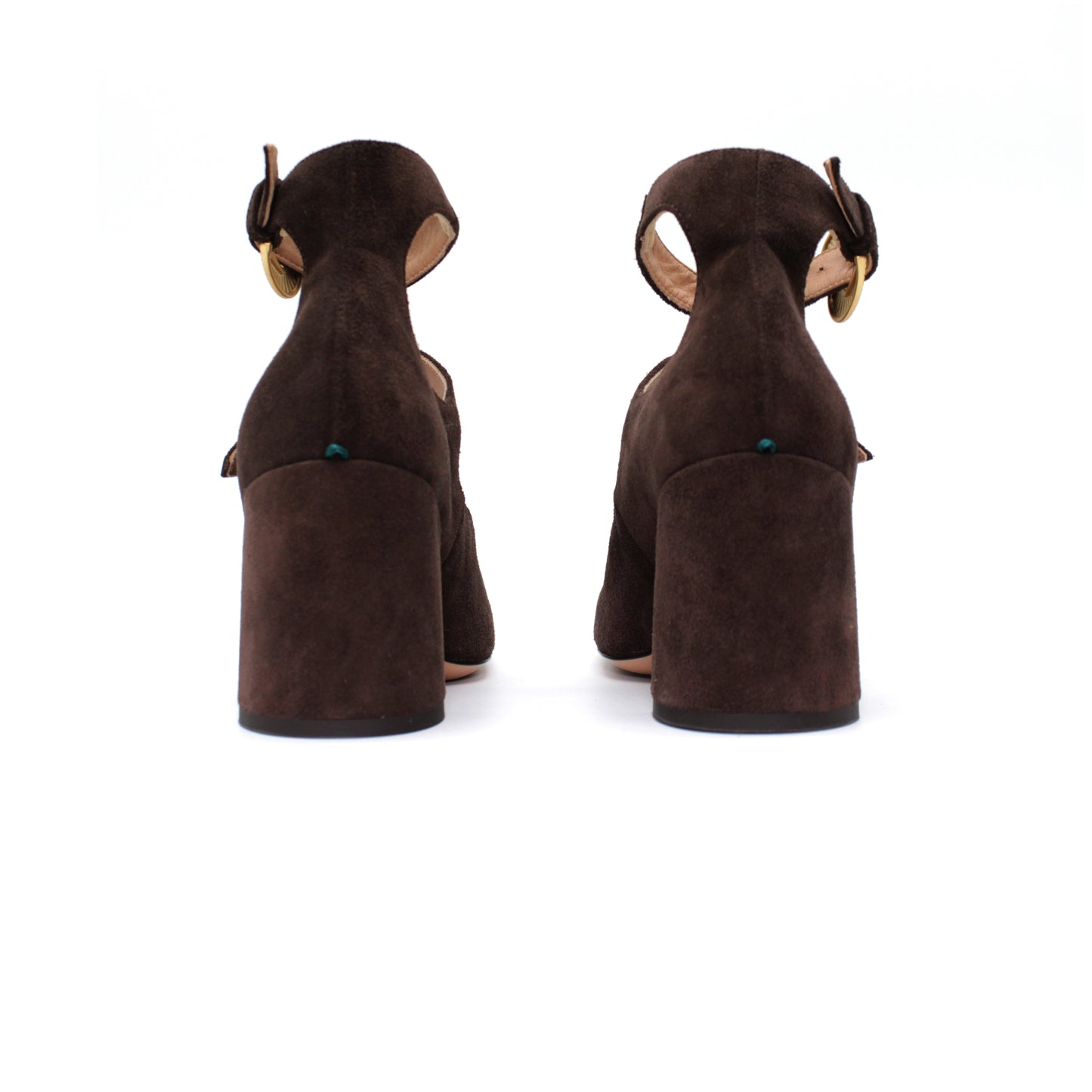 Triple strap in moka-colored split leather