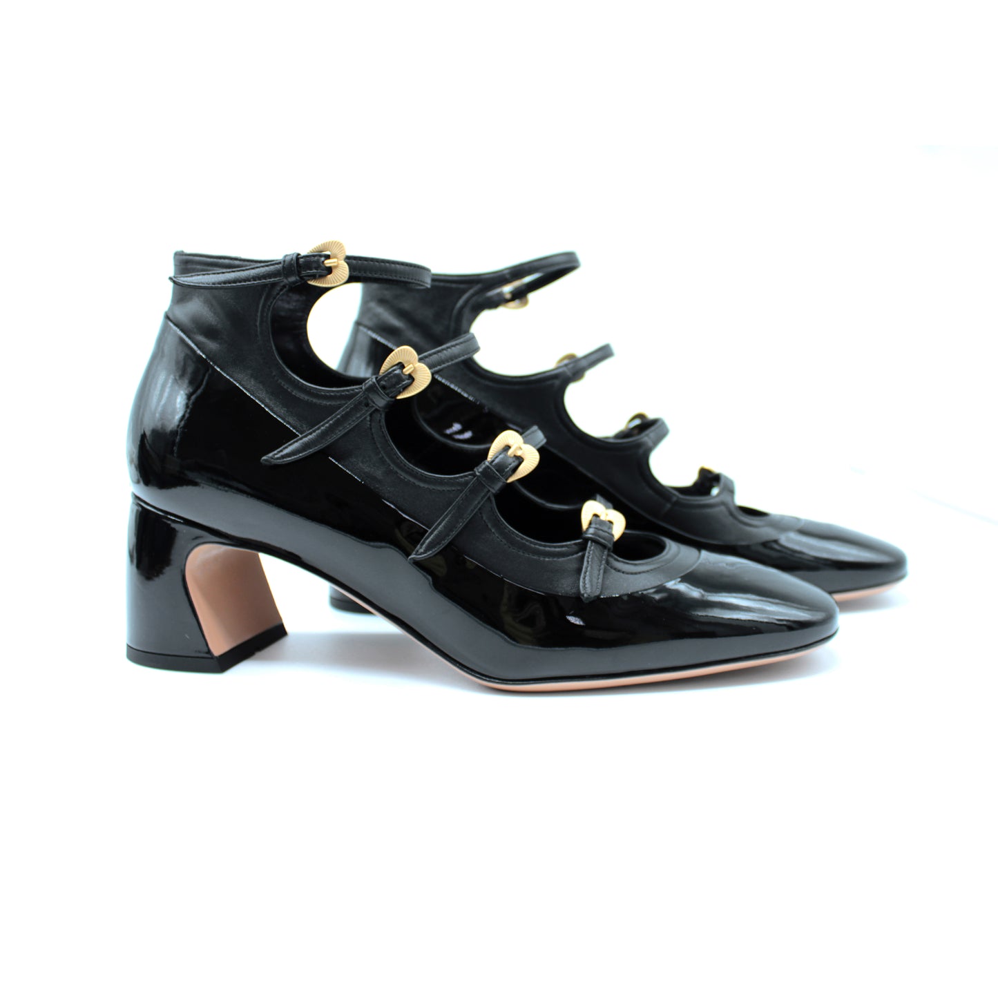 Multistrap pump in black patent leather and nappa leather