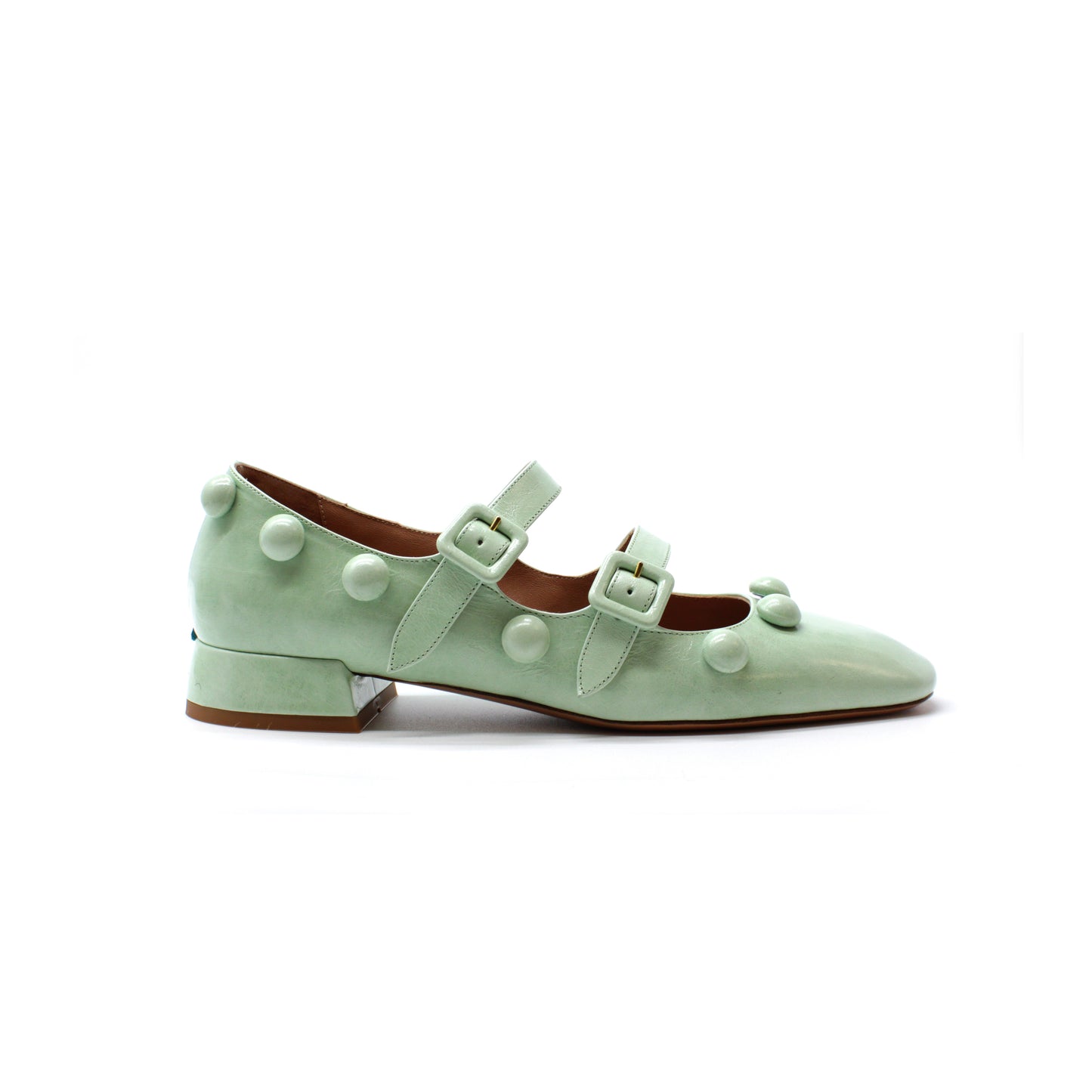 Double strap in vitello "new vintage" color acquamarina