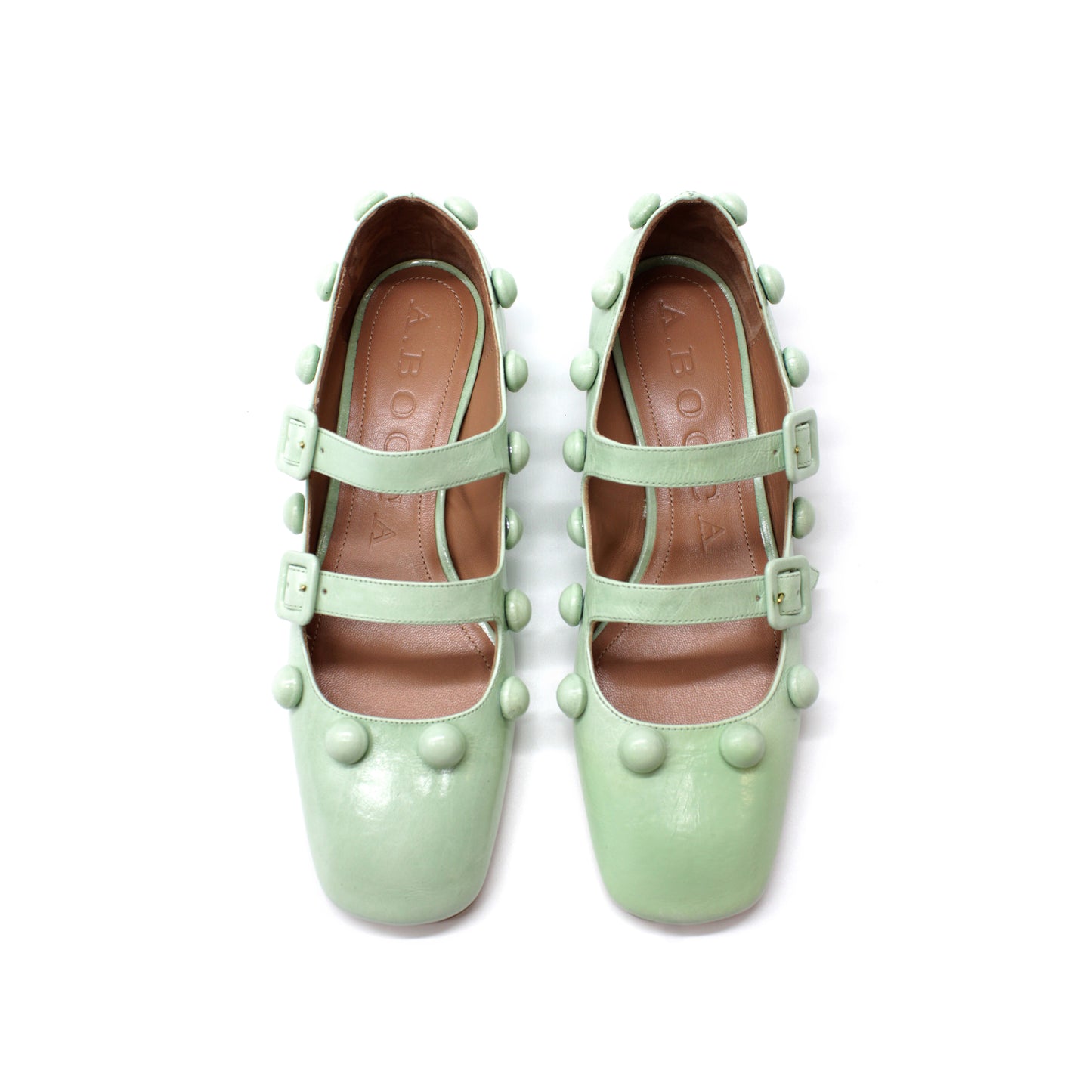 Double strap in vitello "new vintage" color acquamarina