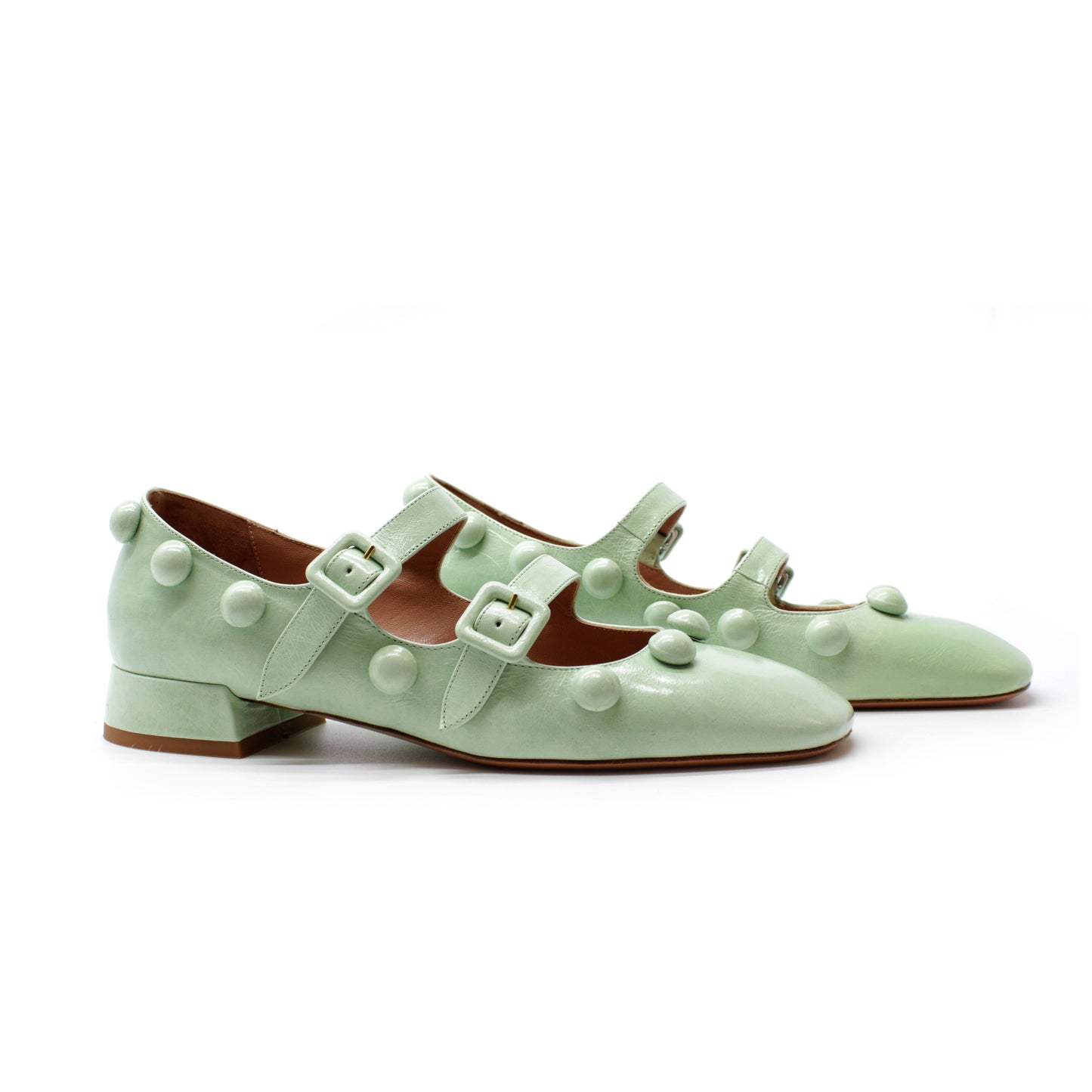 Double strap in vitello "new vintage" color acquamarina