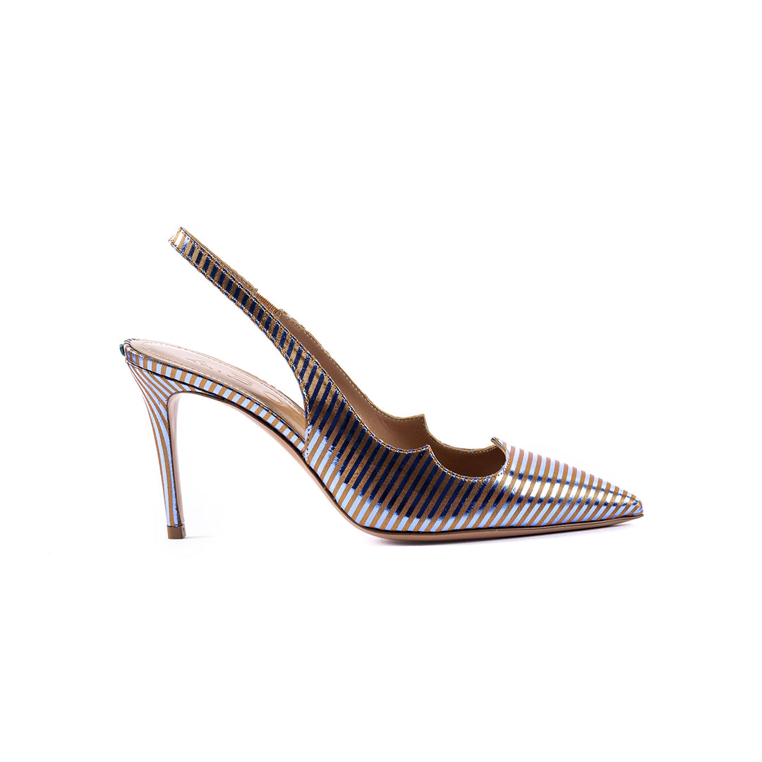 Sling back in laminated fabric