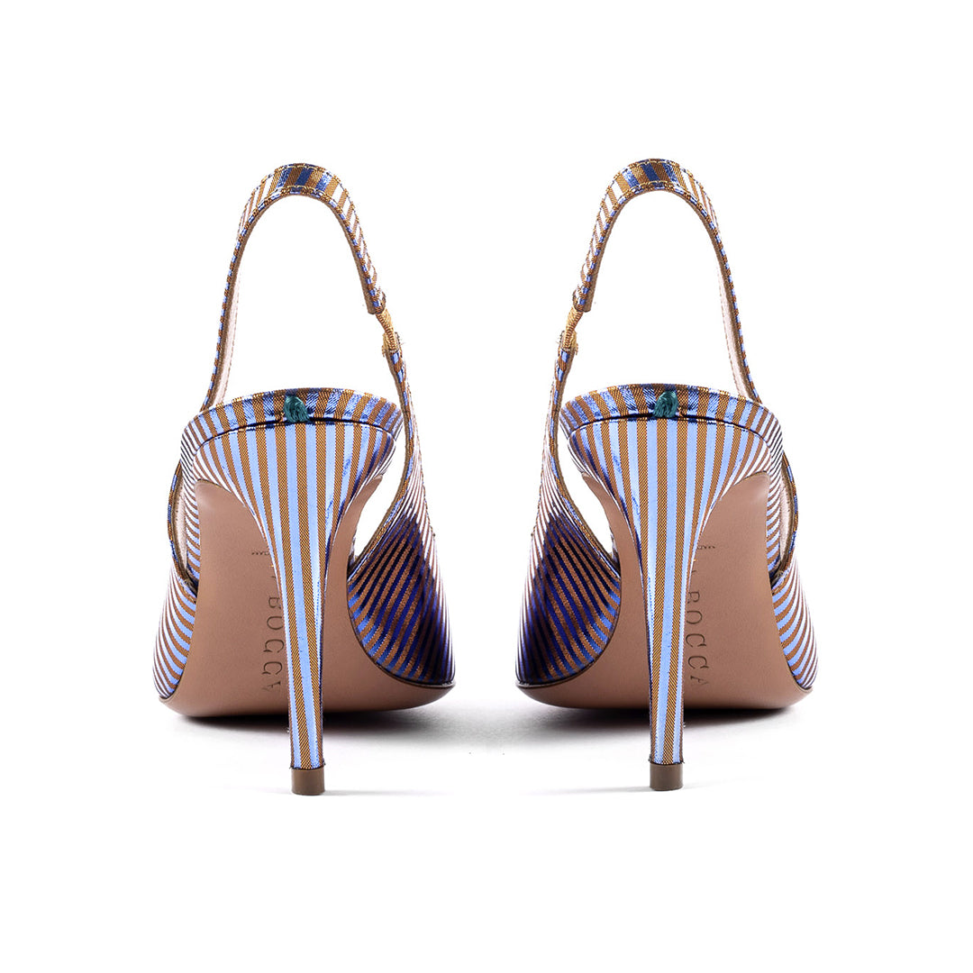 Sling back in laminated fabric