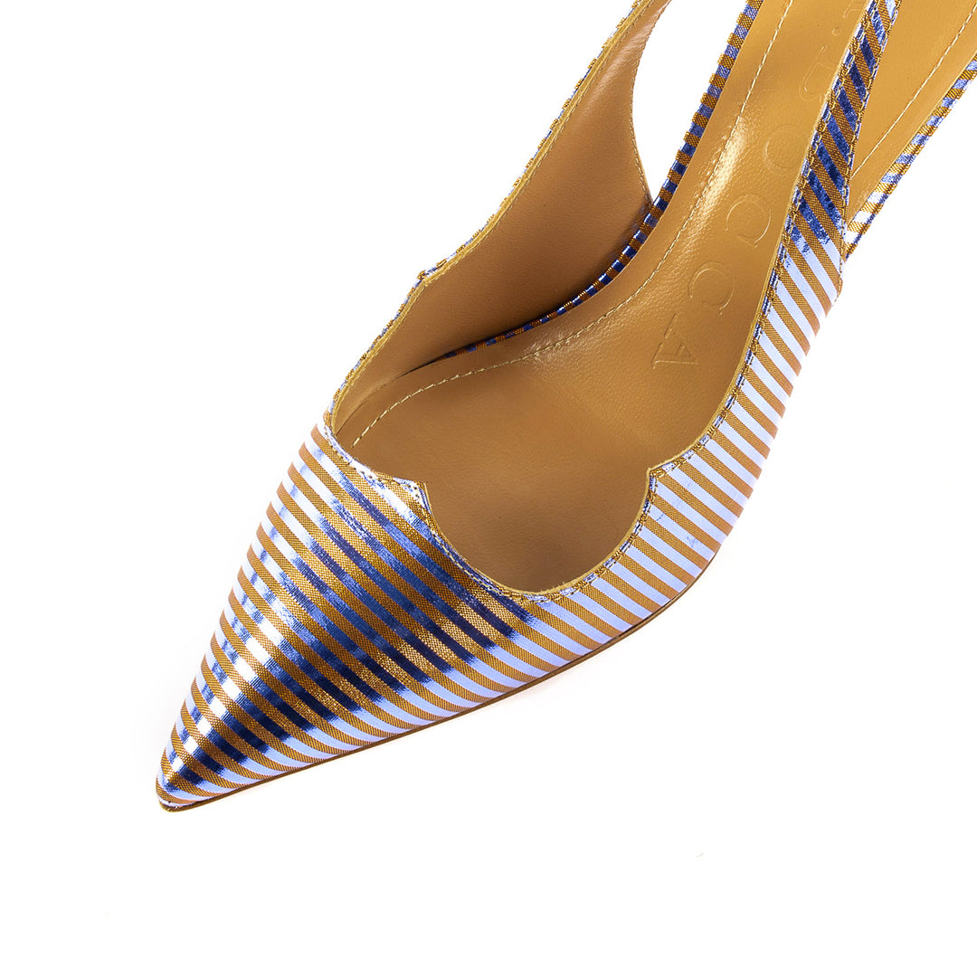 Sling back in laminated fabric