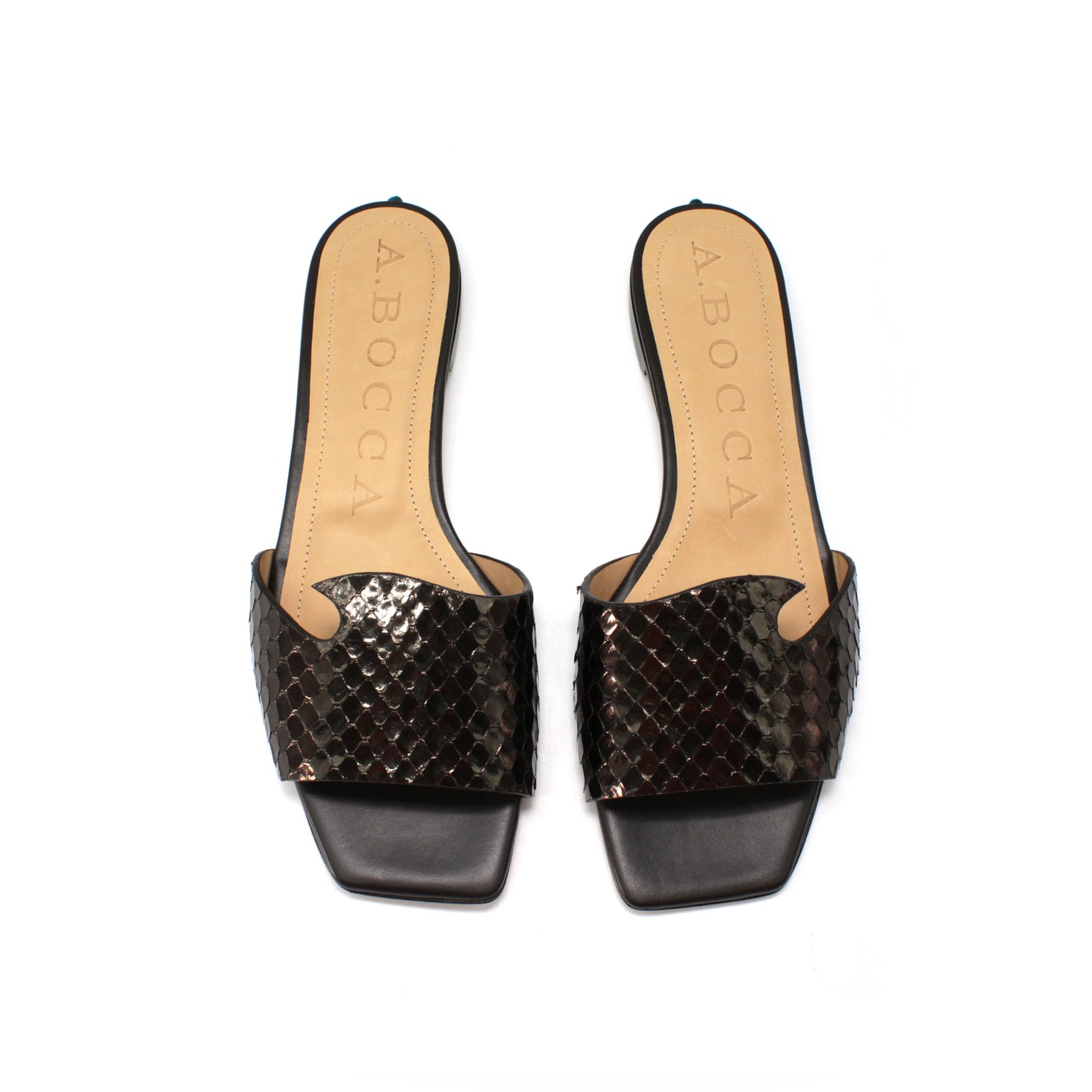 A.Bocca Slide in gunmetal-colored laminated leather