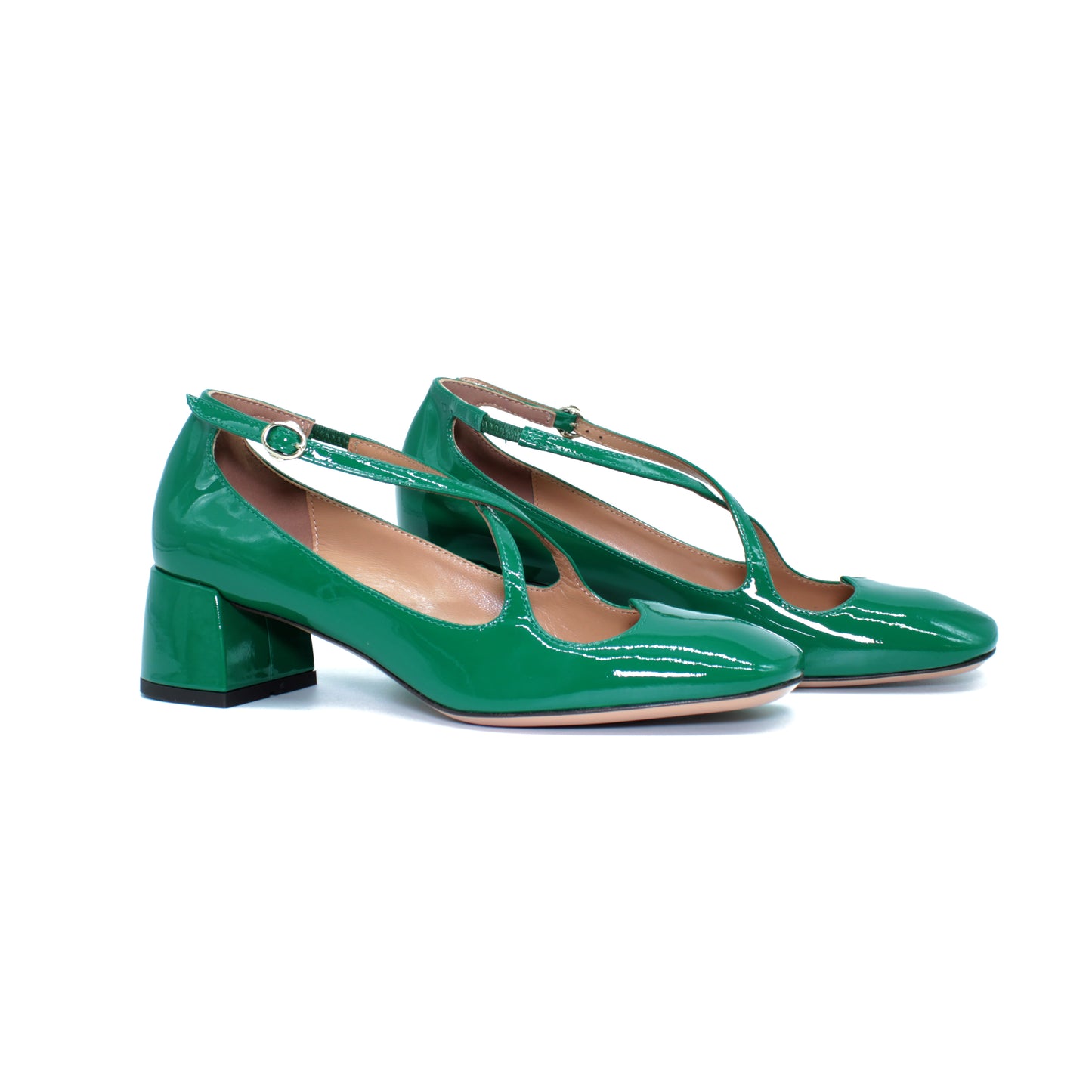 Pump Two for Love in forest-colored patent leather