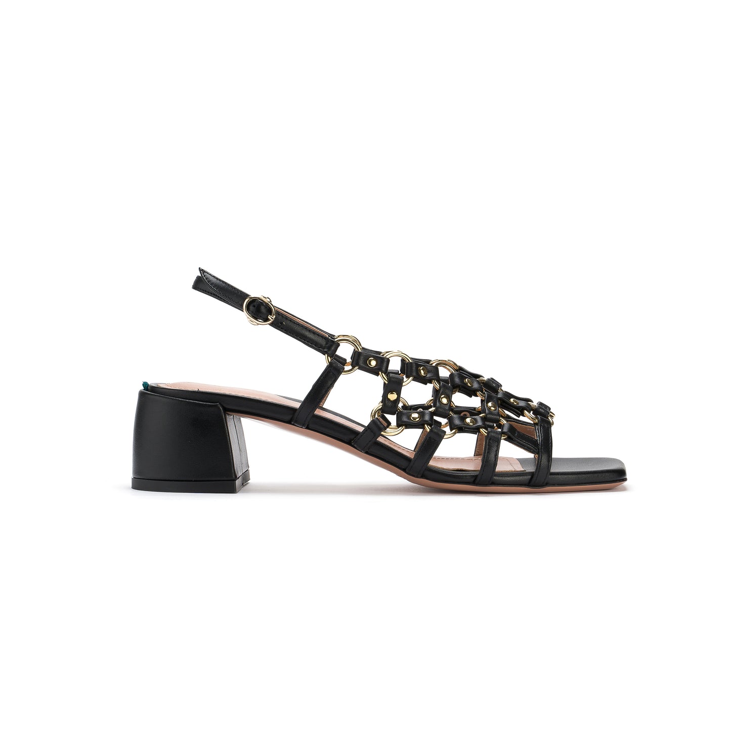 Sandal with rings in black nappa leather - Second life