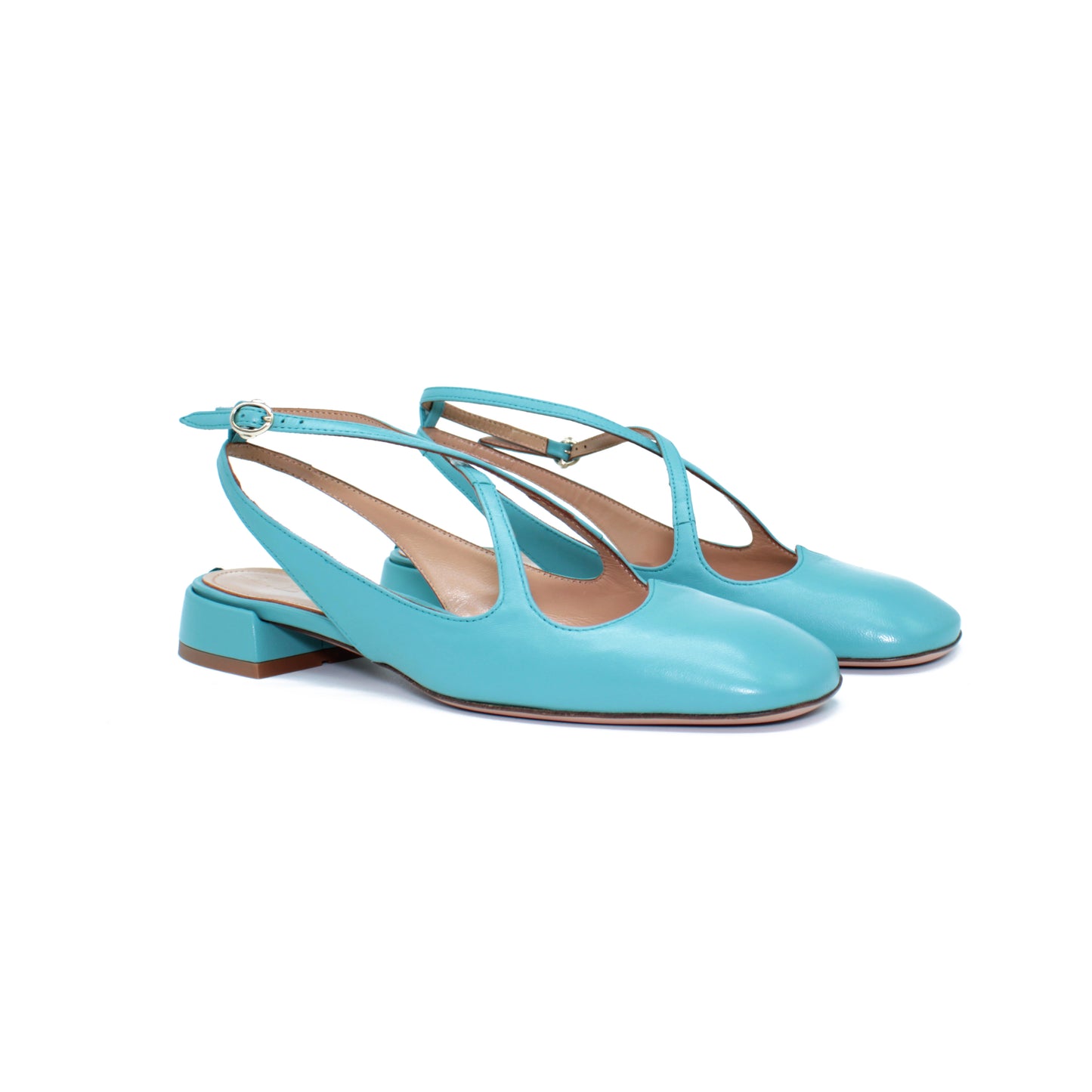 Sling Back Two for Love in turquoise nappa leather