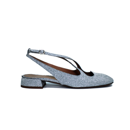 Sling Back Two for Love in microglitter color argento