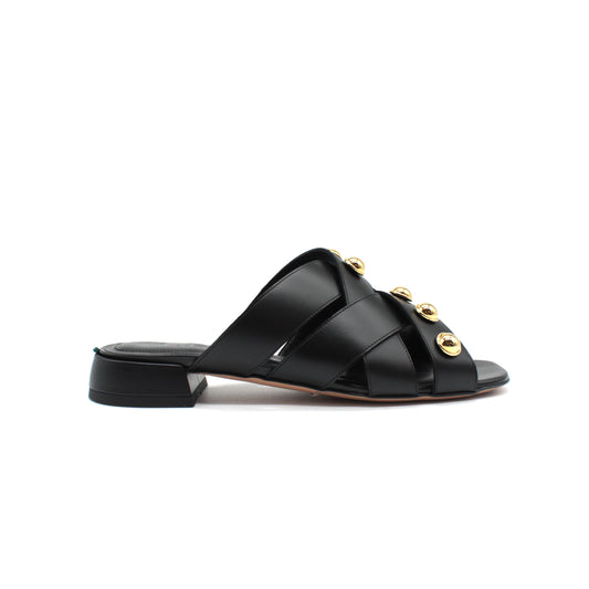Sandal with studs in black calfskin