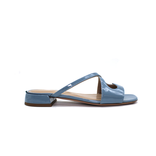 Slide Two for Love in smoky blue patent leather