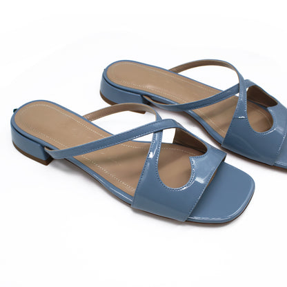 Slide Two for Love in smoky blue patent leather