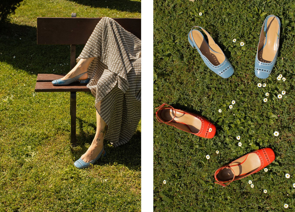 Scarpe slingback estive colorate A.Bocca su erba