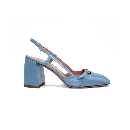 Sling back in smoky blue saffiano