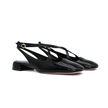 Sling Back Two for Love in black wave patent leather