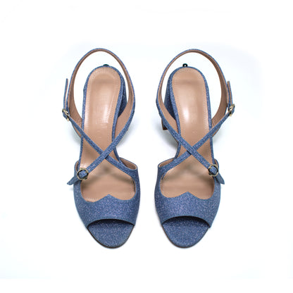 Two for Love sandal in smoky blue microglitter
