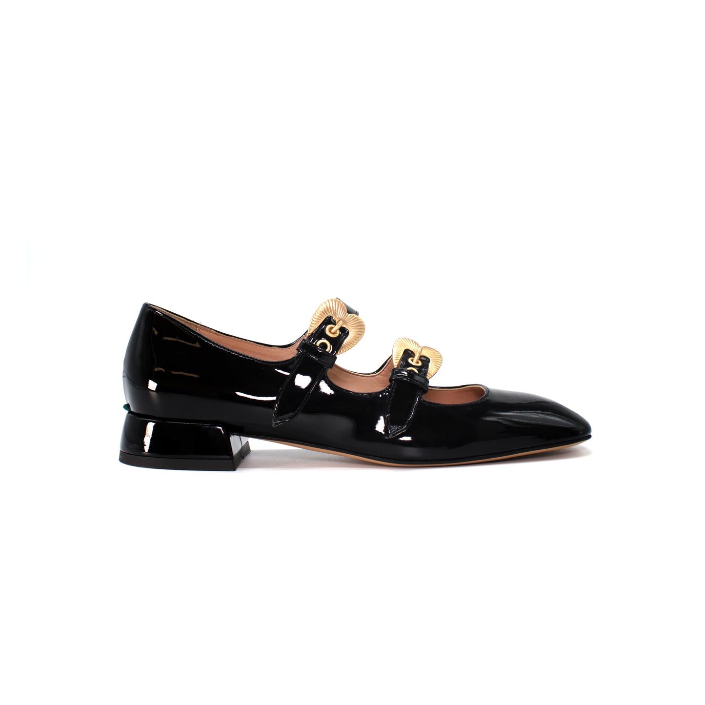 Double Strap in black-colored patent leather - VEGAN