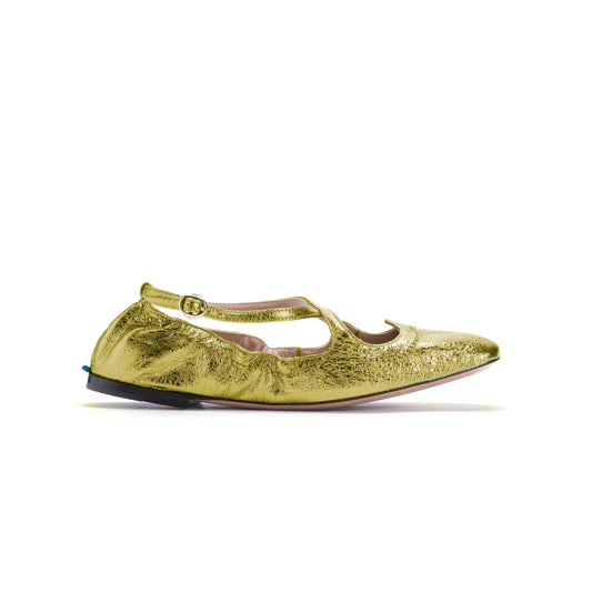 Two for Love ballerina in gold laminated leather