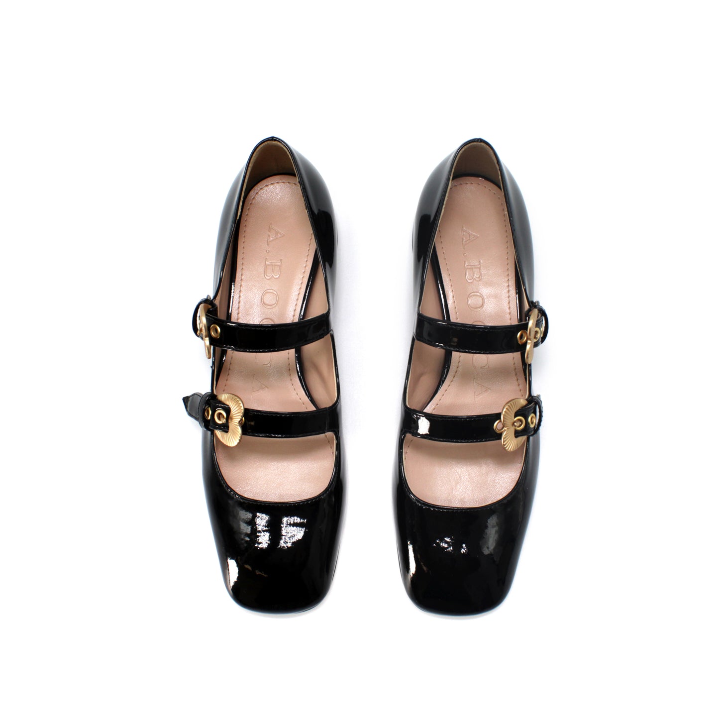 Double Strap in black-colored patent leather - VEGAN