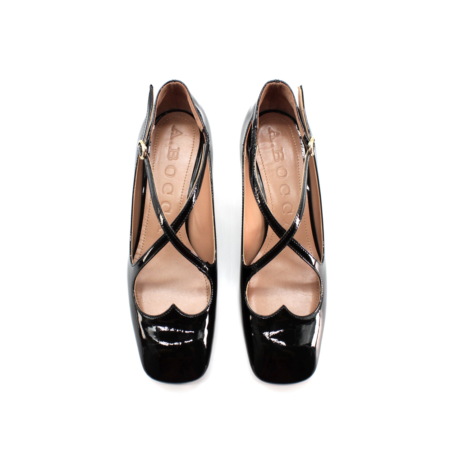 Two for Love "kitten heel" in black patent leather