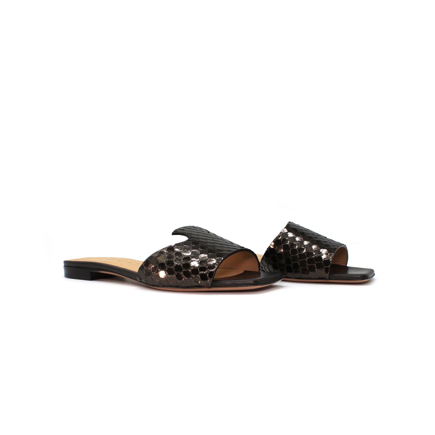 A.Bocca Slide in gunmetal-colored laminated leather
