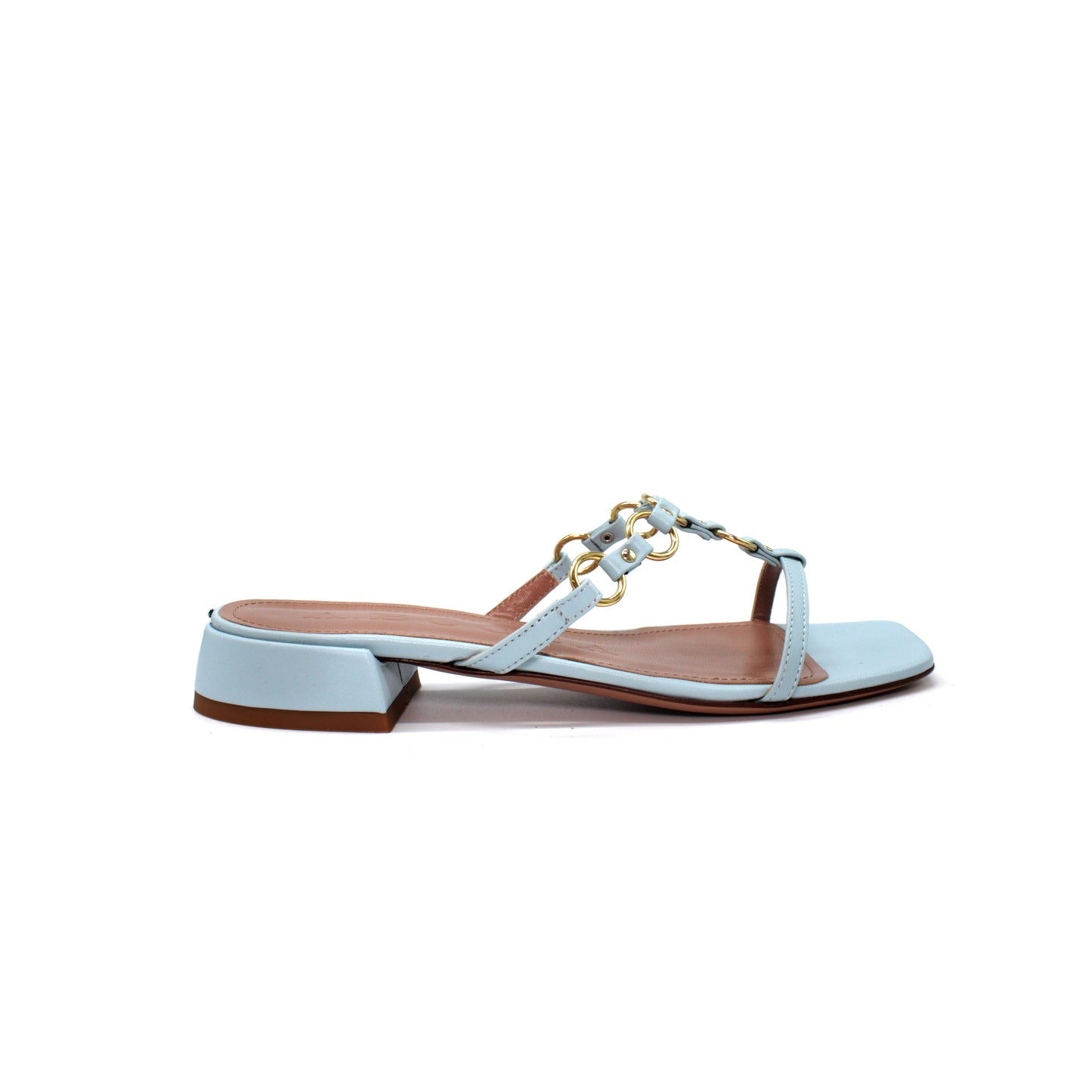 Sky-colored nappa leather ring sandal